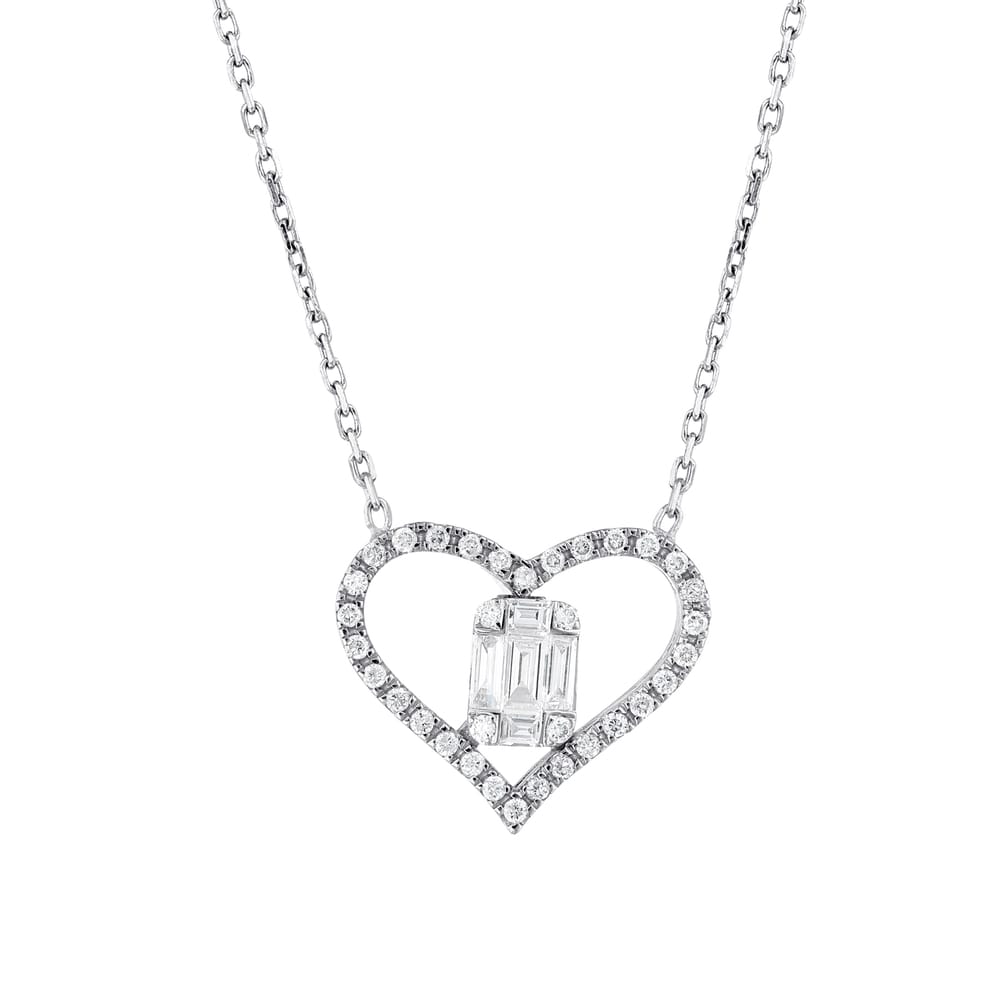 0.27 ct. Pırlanta Baget Kalp Kolye