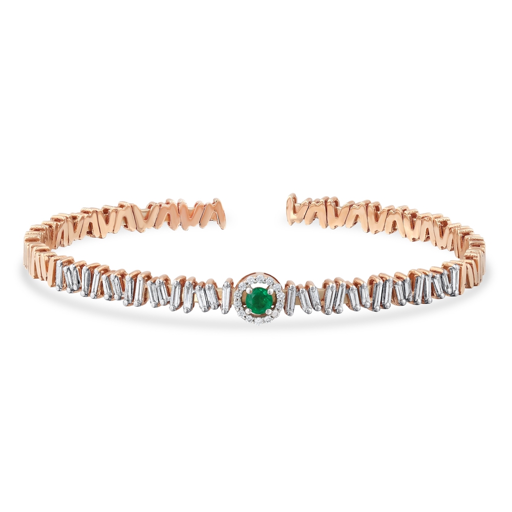 0.60 ct. Pırlanta Baget Doğal Zümrüt Bileklik