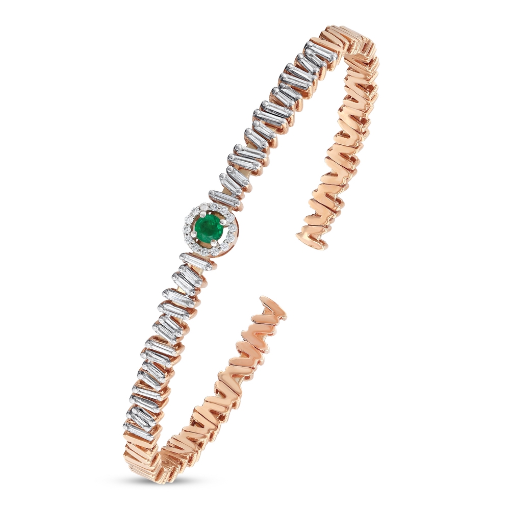0.60 ct. Pırlanta Baget Doğal Zümrüt Bileklik