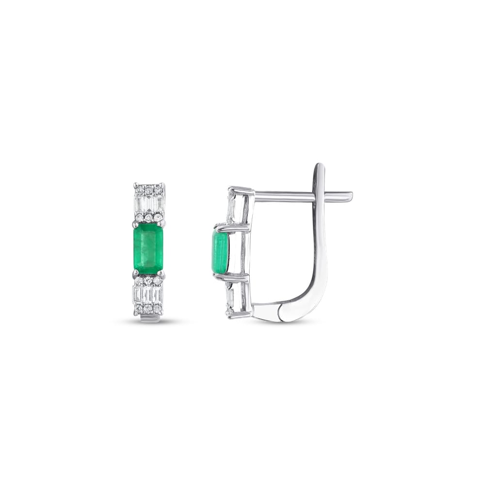 0.63 ct. Pırlanta Cherry Doğal Zümrüt Baget Küpe 0.63 ct. Pırlanta Cherry Doğal Zümrüt Baget Küpe