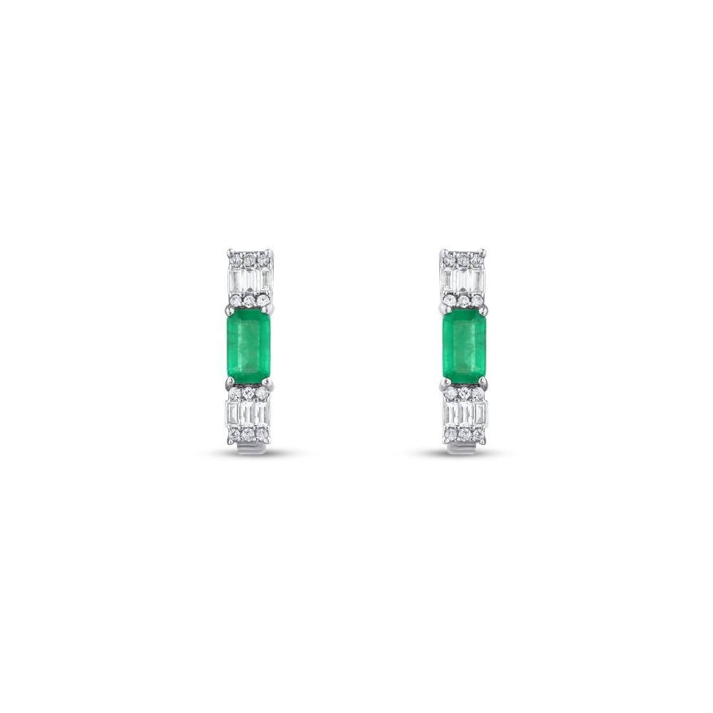 0.63 ct. Pırlanta Cherry Doğal Zümrüt Baget Küpe