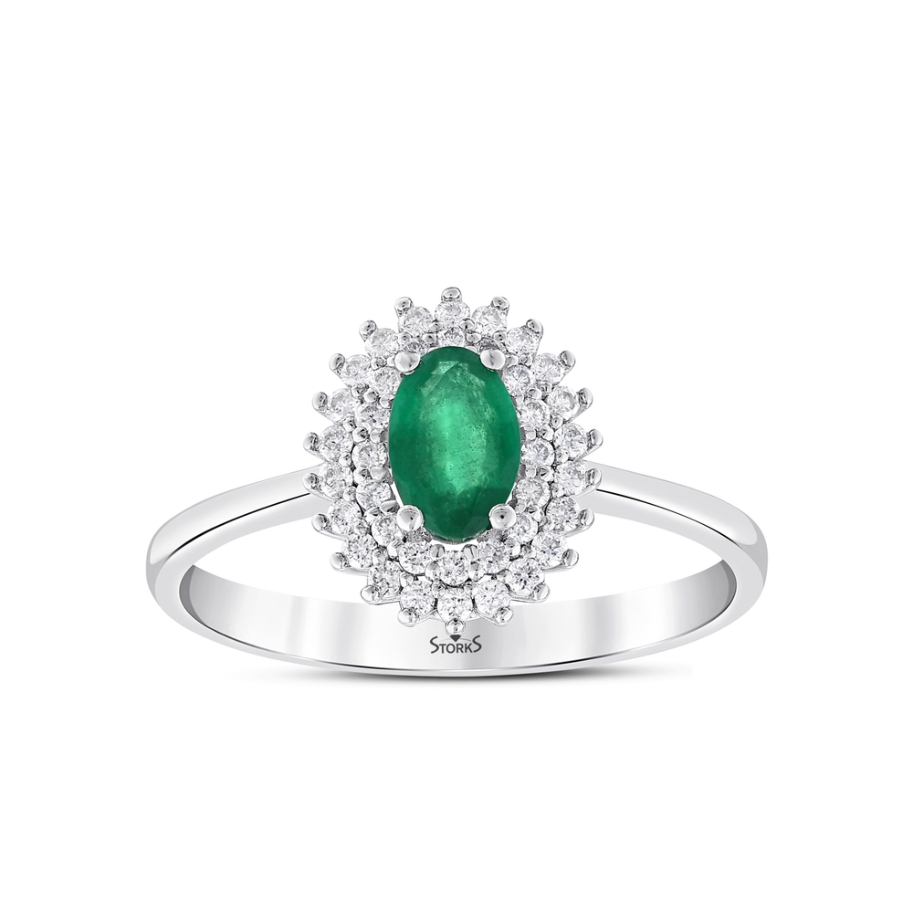 0.63 ct. Pırlanta Doğal Zümrüt Yüzük