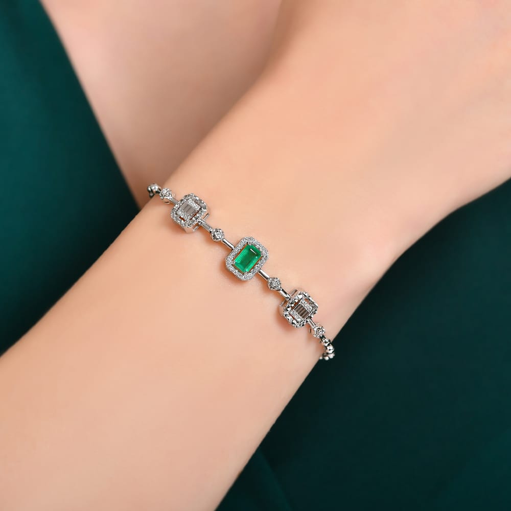 0.76 ct. Pırlanta Laranj Doğal Zümrüt Bileklik