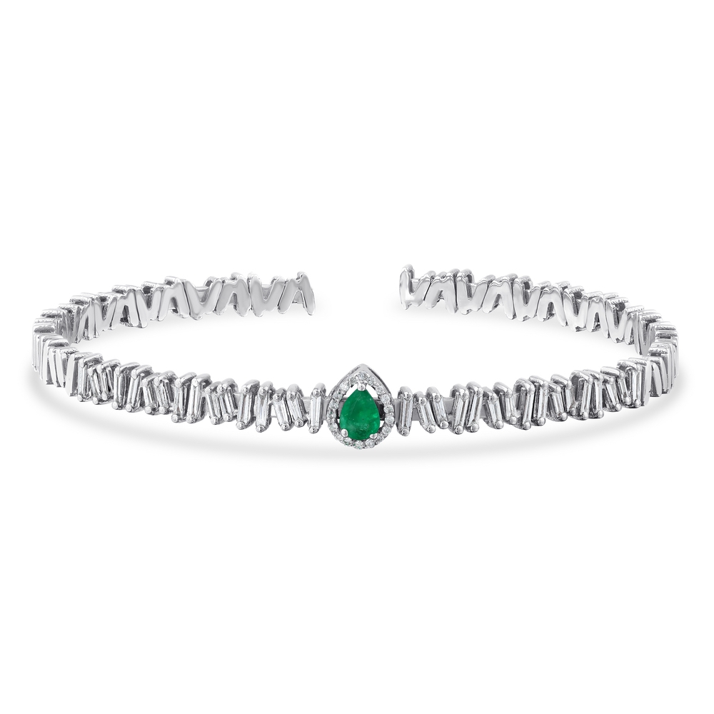 0.79 ct. Pırlanta Baget Doğal Zümrüt Bileklik