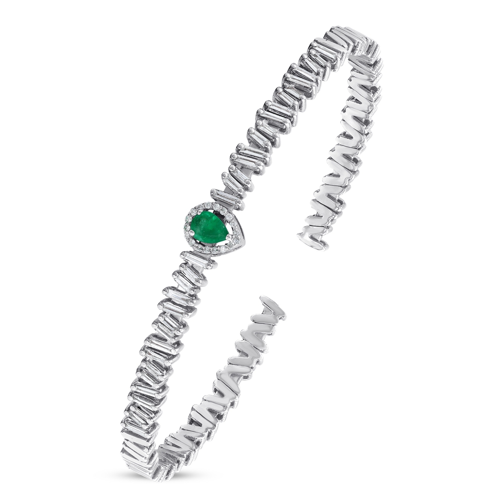 0.79 ct. Pırlanta Baget Doğal Zümrüt Bileklik