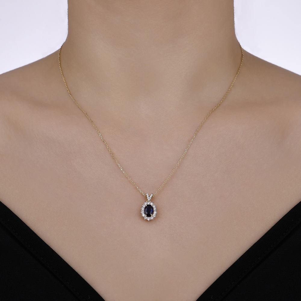 1.05 ct. Pırlanta Doğal Safir Kolye