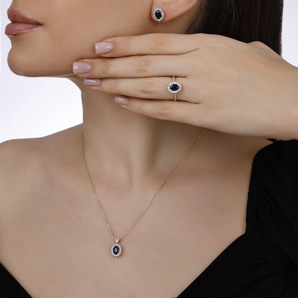 1.05 ct. Pırlanta Doğal Safir Kolye
