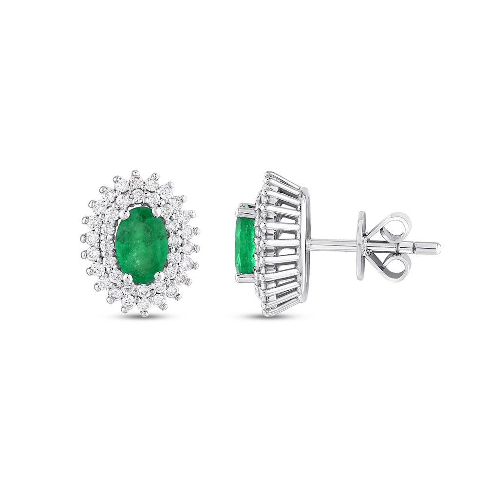 1.18 ct. Pırlanta Doğal Zümrüt Küpe