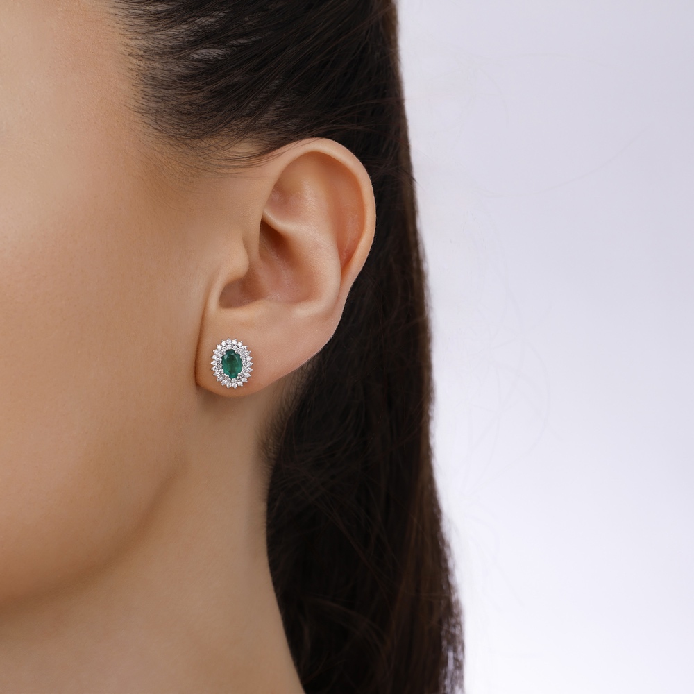 1.18 ct. Pırlanta Doğal Zümrüt Küpe