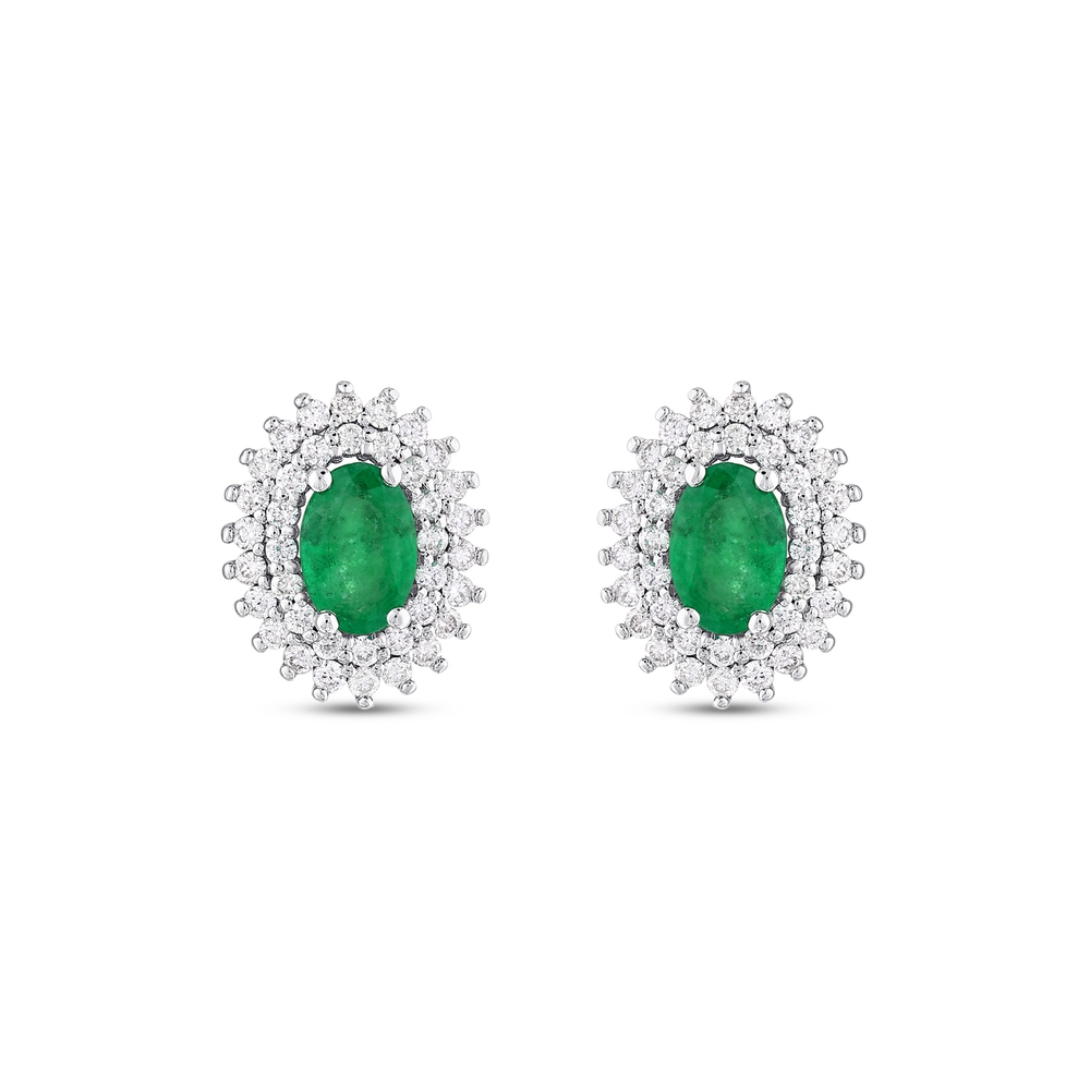 1.18 ct. Pırlanta Doğal Zümrüt Küpe