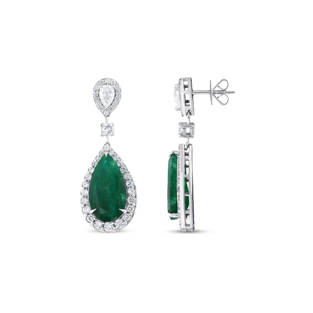 11.83 ct. Pırlanta Doğal Zümrüt Küpe
