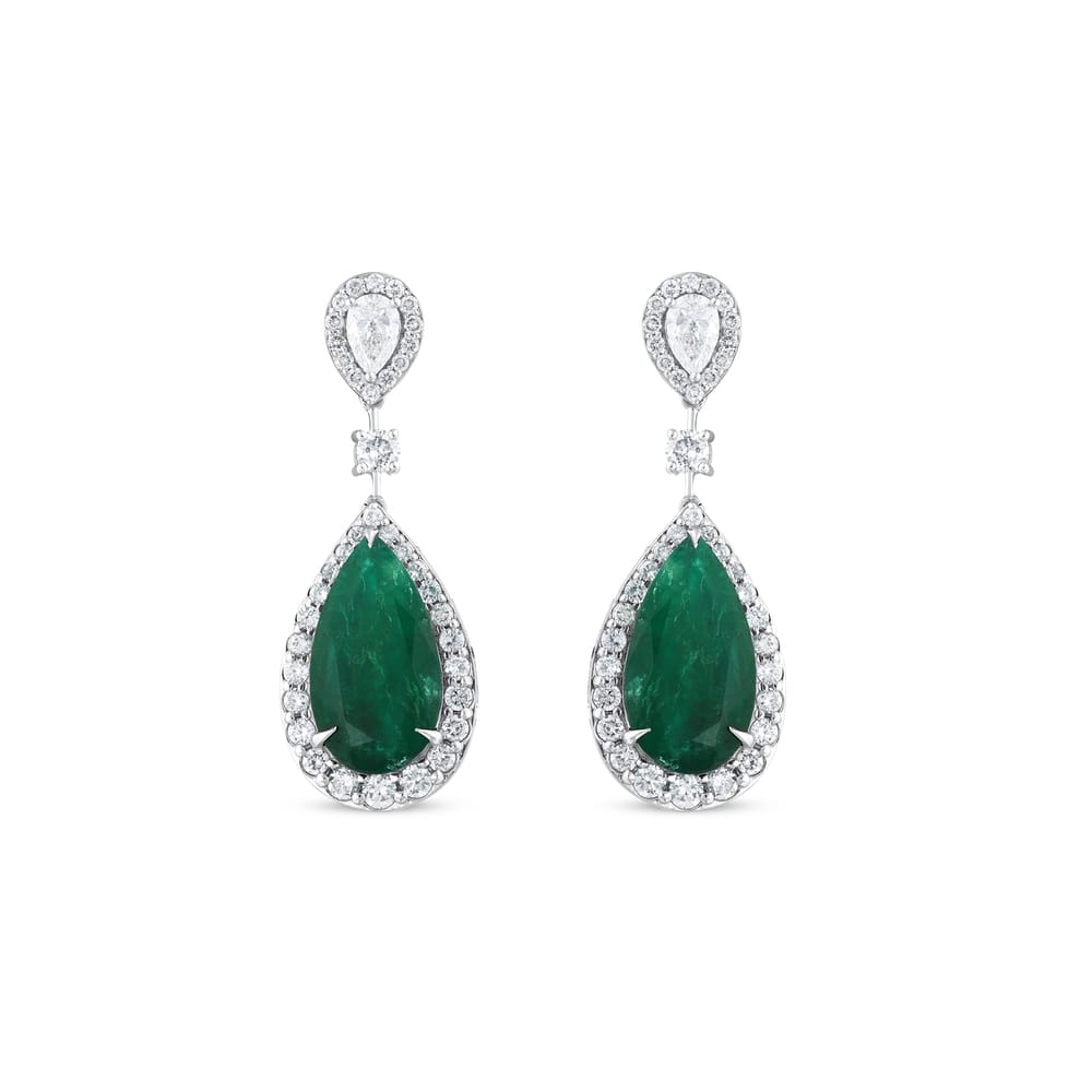 11.83 ct. Pırlanta Doğal Zümrüt Küpe
