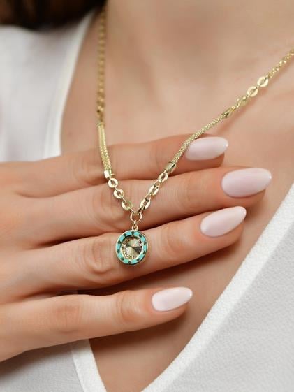 14 Ayar Altın Mineli Ayna İşçilikli Kolye 14 Ayar Altın Mineli Ayna İşçilikli Kolye