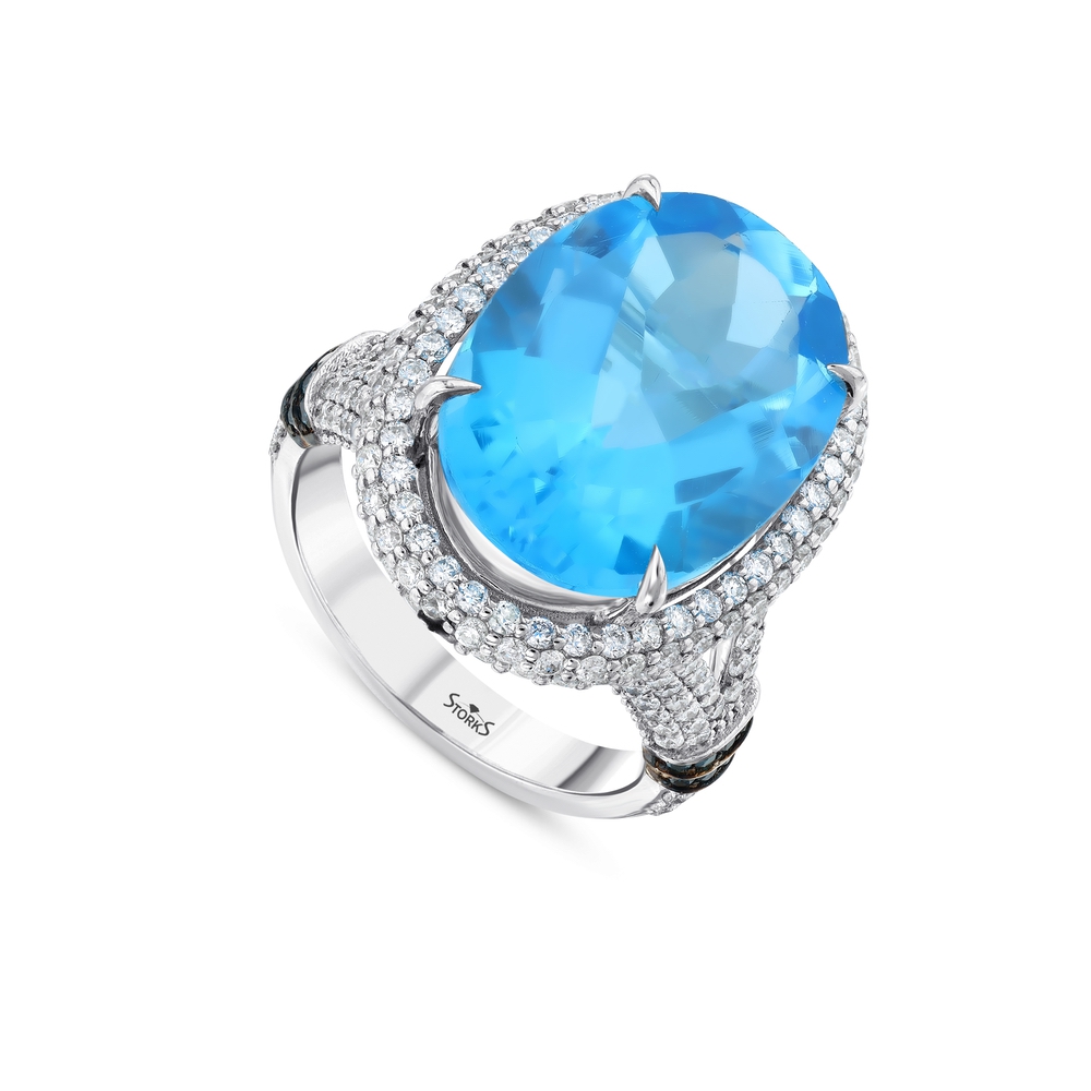 18.23 ct. Pırlanta Blue Topaz Yüzük