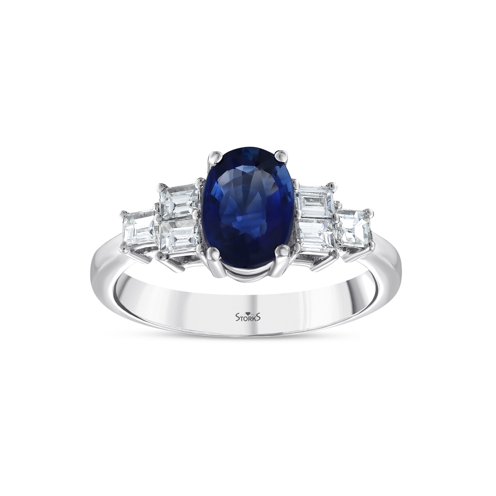 1.86 ct. Pırlanta Baget Doğal Safir Yüzük