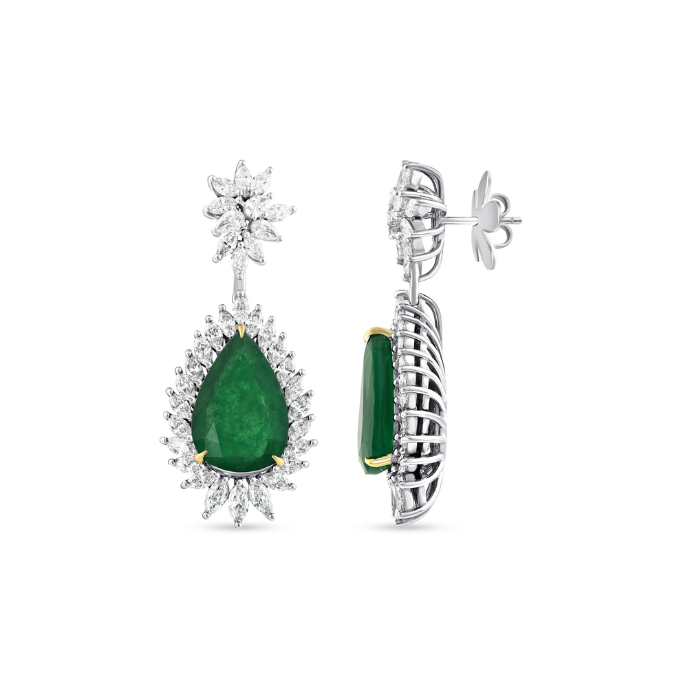 20.35 ct. Pırlanta Doğal Zümrüt Küpe