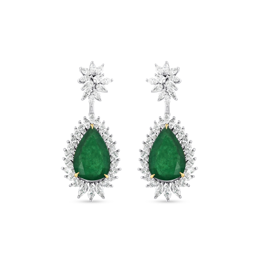 20.35 ct. Pırlanta Doğal Zümrüt Küpe