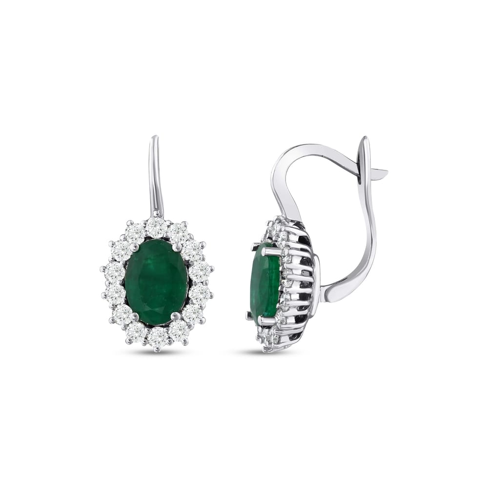 2.18 ct. Pırlanta Doğal Zümrüt Küpe