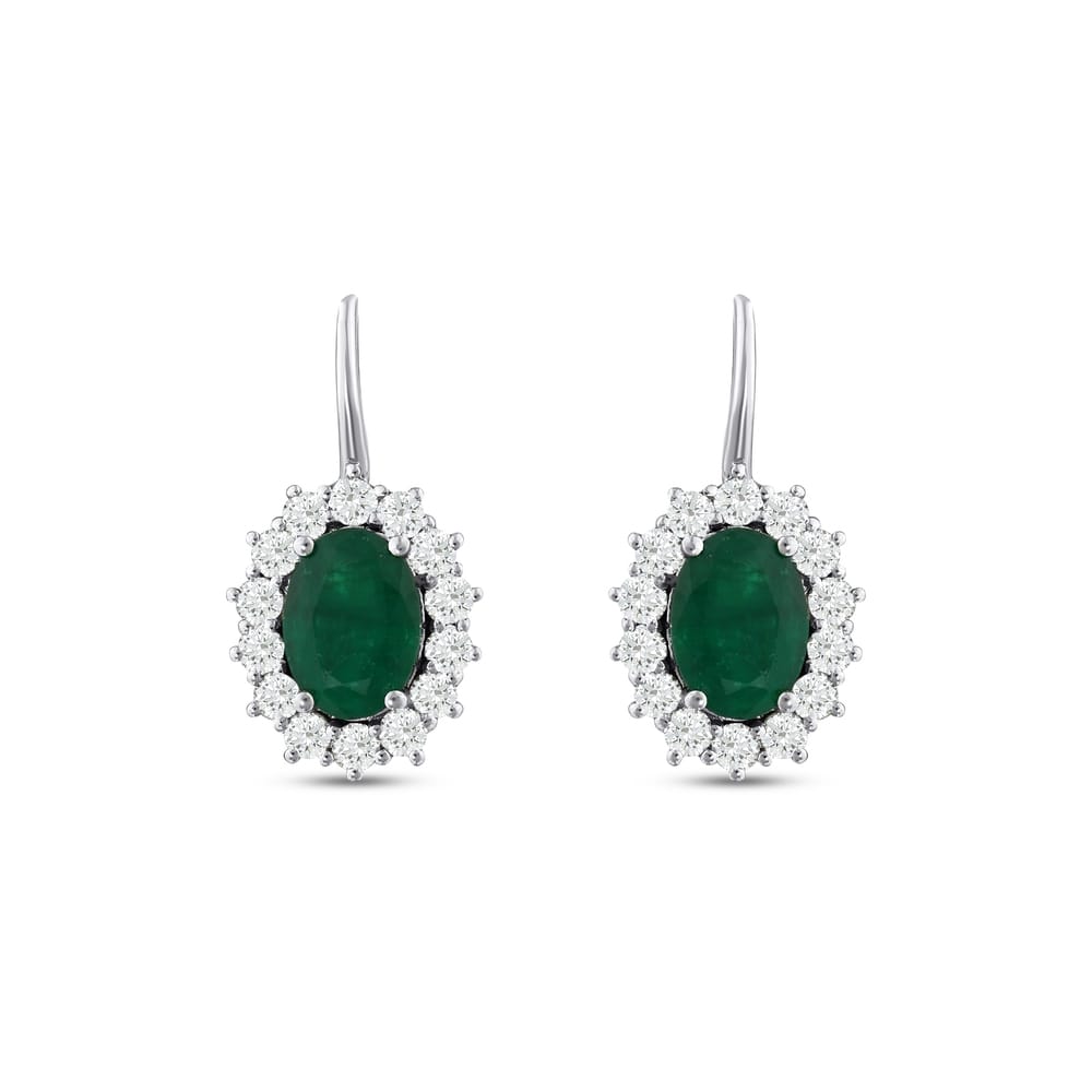 2.18 ct. Pırlanta Doğal Zümrüt Küpe