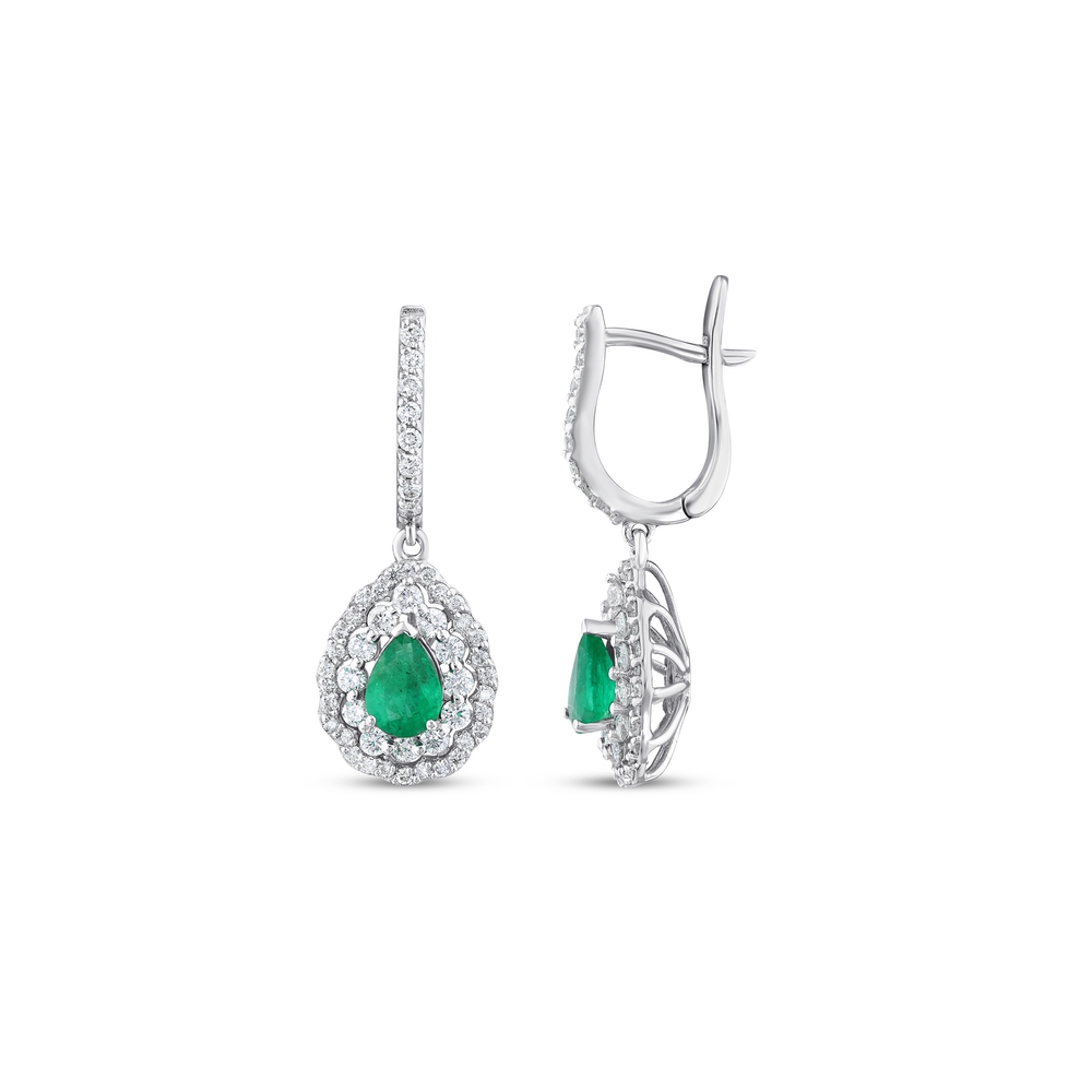 2.34 ct. Pırlanta Doğal Zümrüt Küpe