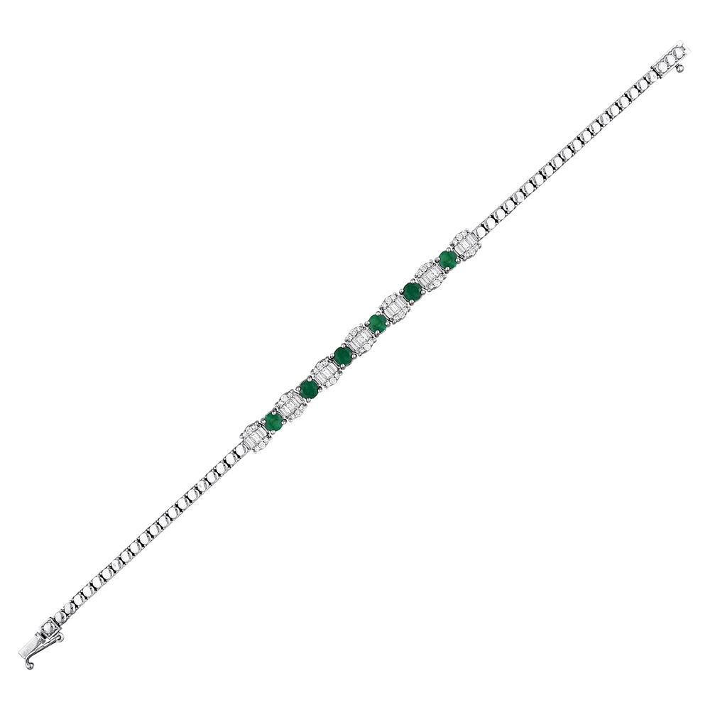 2.36 ct. Pırlanta Baget Doğal Zümrüt Bileklik