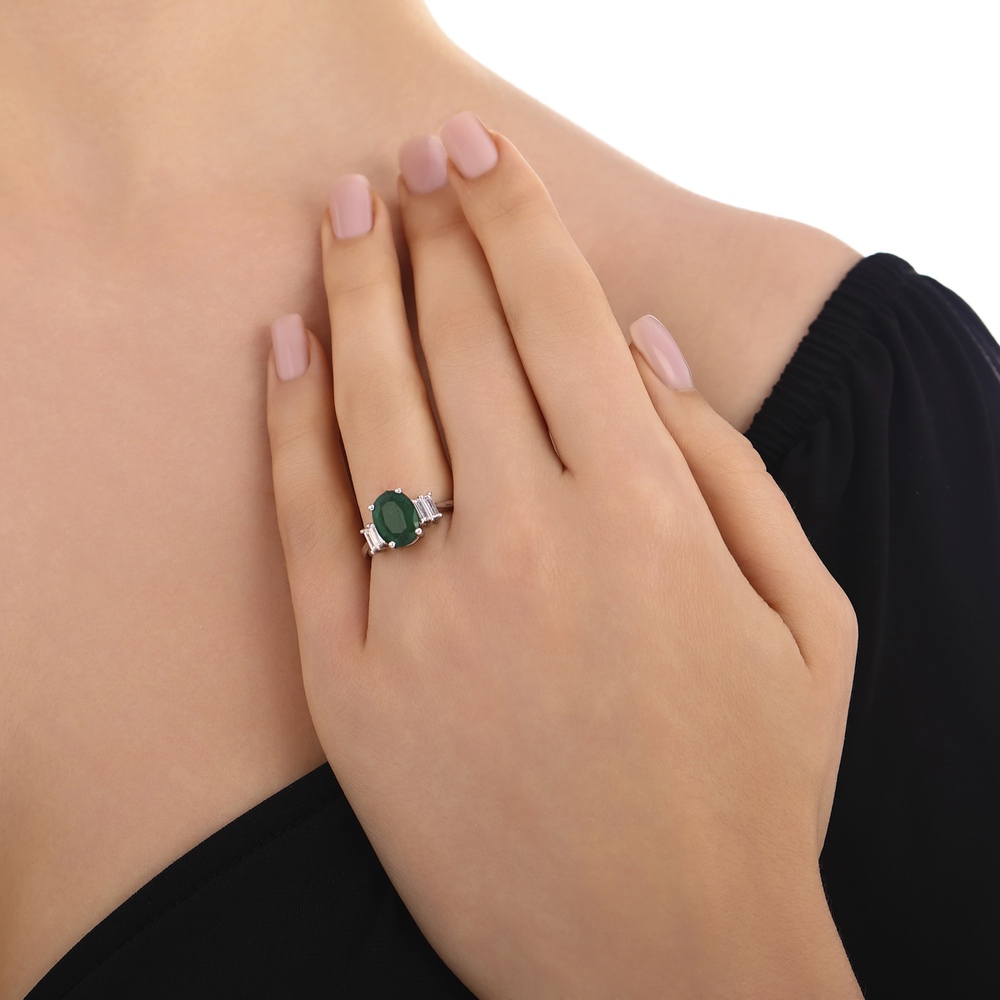 2.96 ct. Pırlanta Doğal Zümrüt Yüzük