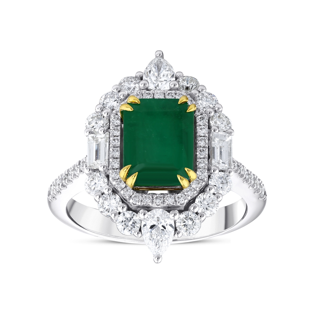 3.91 ct. Pırlanta Baget Doğal Zümrüt Yüzük