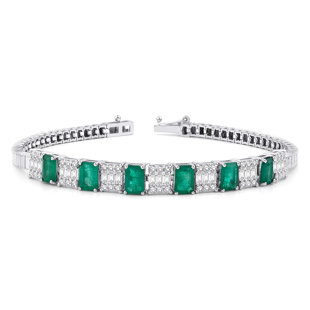 4.63 ct. Pırlanta Baget Doğal Zümrüt Bileklik