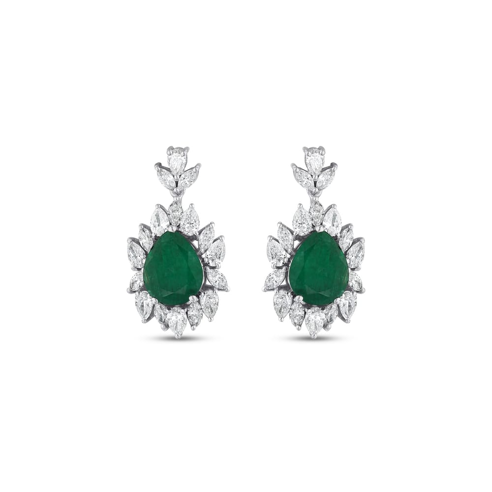 6.98 ct. Pırlanta Doğal Zümrüt Küpe