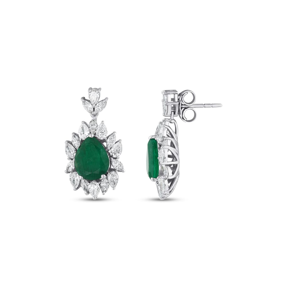 6.98 ct. Pırlanta Doğal Zümrüt Küpe