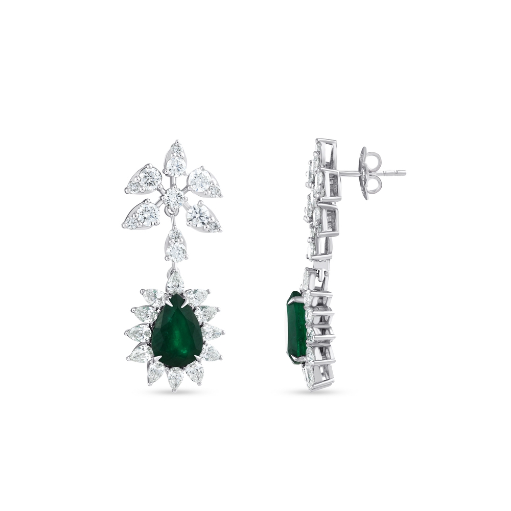 9.47 ct. Pırlanta Doğal Zümrüt Küpe