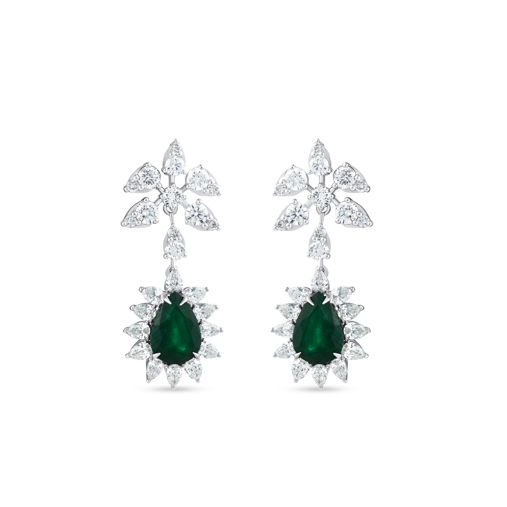 9.47 ct. Pırlanta Doğal Zümrüt Küpe
