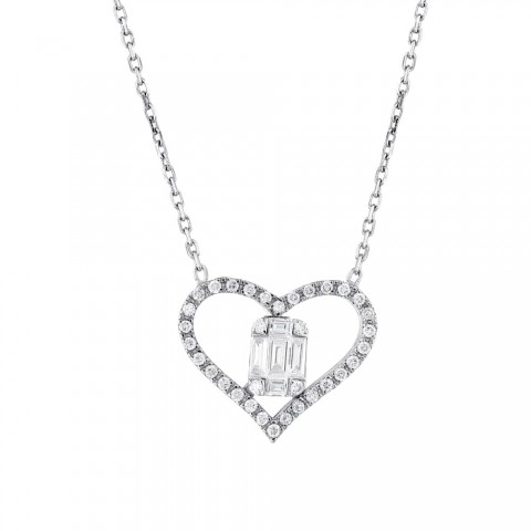 0.27 ct. Pırlanta Baget Kalp Kolye
