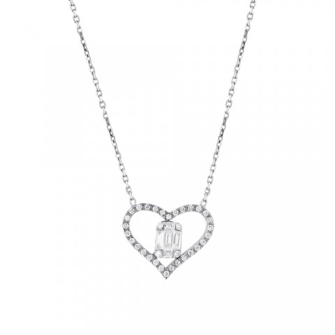 0.27 ct. Pırlanta Baget Kalp Kolye