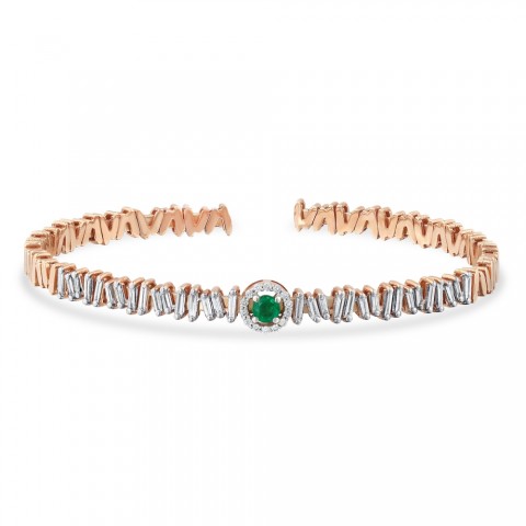0.60 ct. Pırlanta Baget Doğal Zümrüt Bileklik
