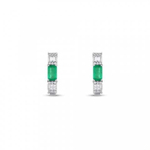 0.63 ct. Pırlanta Cherry Doğal Zümrüt Baget Küpe