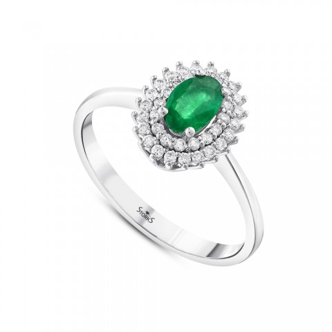 0.63 ct. Pırlanta Doğal Zümrüt Yüzük