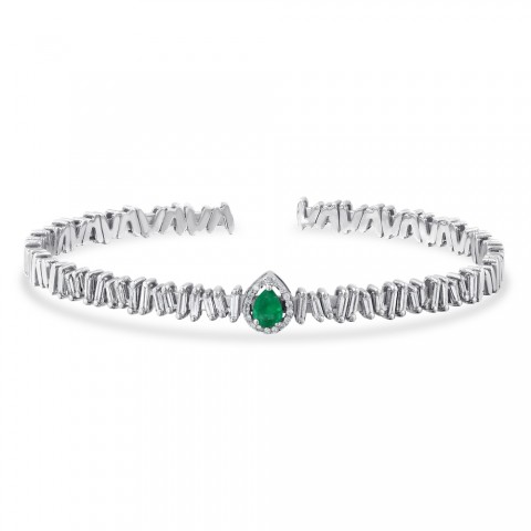 0.79 ct. Pırlanta Baget Doğal Zümrüt Bileklik