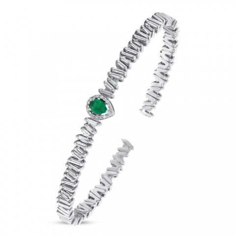 0.79 ct. Pırlanta Baget Doğal Zümrüt Bileklik