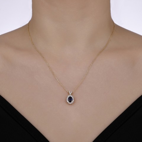 1.05 ct. Pırlanta Doğal Safir Kolye