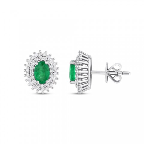 1.18 ct. Pırlanta Doğal Zümrüt Küpe