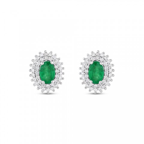 1.18 ct. Pırlanta Doğal Zümrüt Küpe