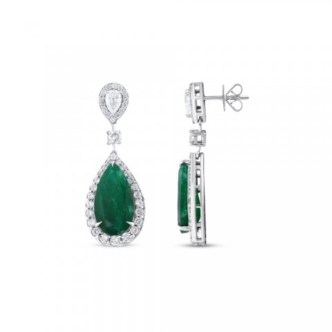 11.83 ct. Pırlanta Doğal Zümrüt Küpe