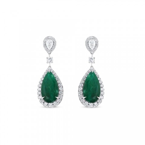 11.83 ct. Pırlanta Doğal Zümrüt Küpe