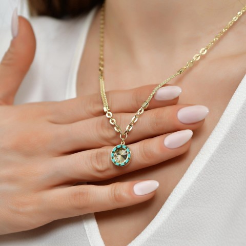 14 Ayar Altın Mineli Ayna İşçilikli Kolye