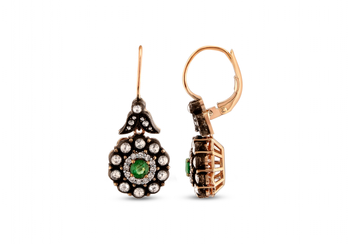 1.57 ct. Doğal Zümrüt Elmas Küpe