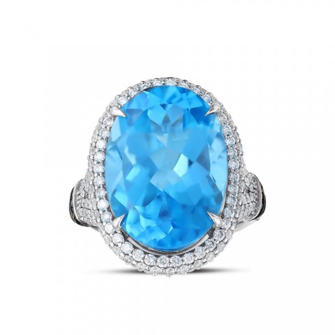 18.23 ct. Pırlanta Blue Topaz Yüzük