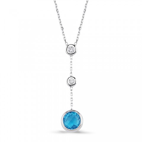 1.85 ct. Pırlanta Blue Topaz Kolye