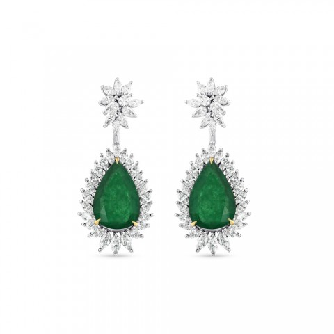 20.35 ct. Pırlanta Doğal Zümrüt Küpe