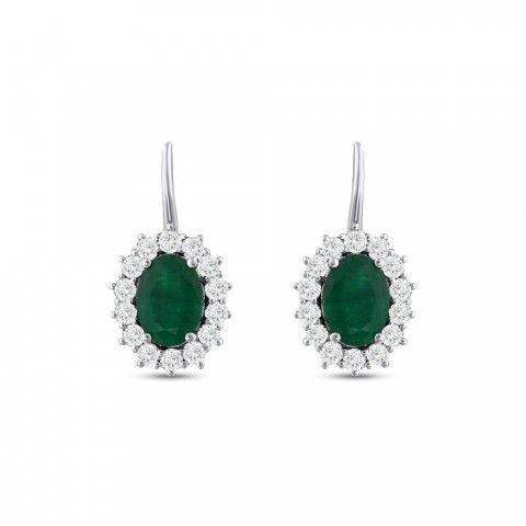 2.18 ct. Pırlanta Doğal Zümrüt Küpe